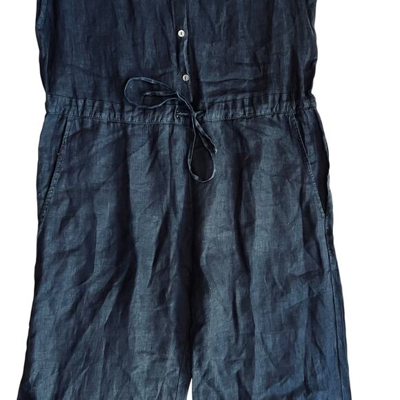 Velvet Graham & Spencer Women’s M Black Linen Jumpsuit Short Sleeve Button Front - Picture 6 of 15